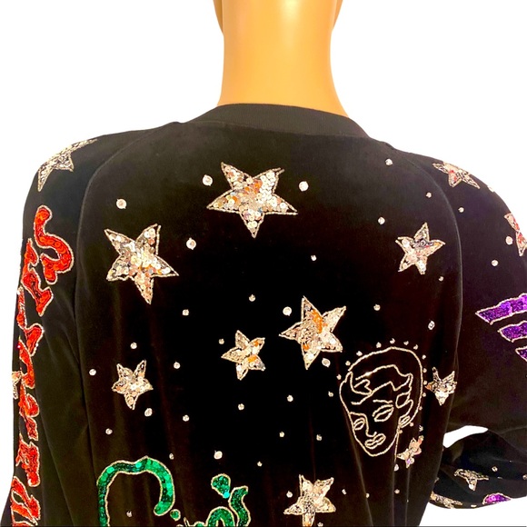 🆕 VINTAGE 80s BONNIE BOERER & CO VELVET SEQUIN HOLLYWOOD NIGHTCLUB SWEATSHIRT - Picture 11 of 16